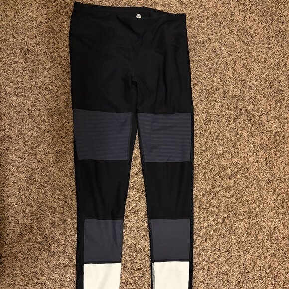 90 Degress By Reflex Colorblock Leggings Small Black Gray White Full Length - Picture 1 of 3